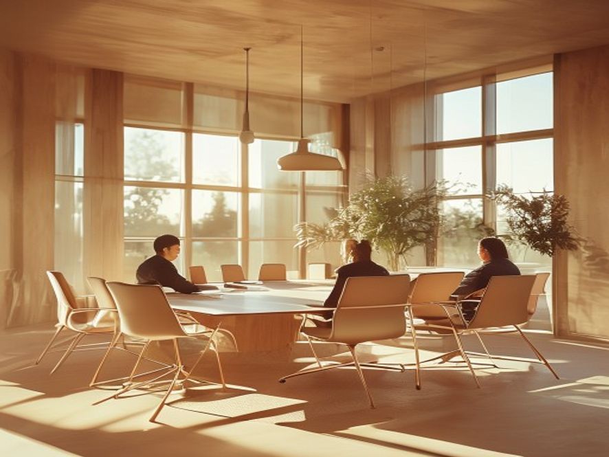 Team members in collaborative office meeting environment